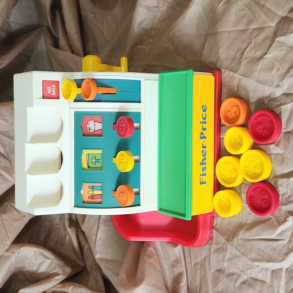 Fisher-Price Other - Vintage 1990 Fisher Price Cash Register Green w/ Yellow Red Orange Coins & Bell